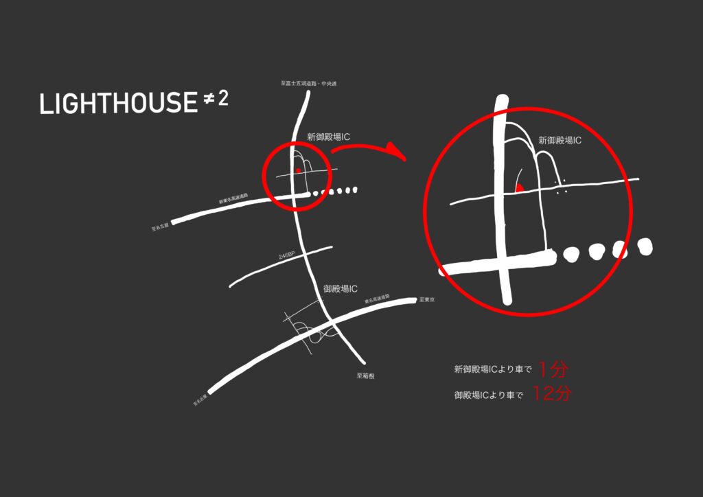 御殿場のプレミアム賃貸ガレージハウス「LIGHTHOUSE」の簡易マップ