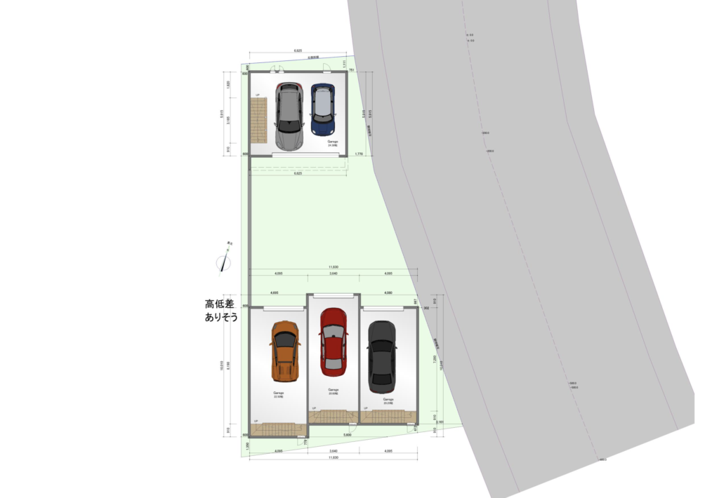 富士スピードウェイ至近の賃貸ガレージハウス「FSW Front Terrace」の配置図