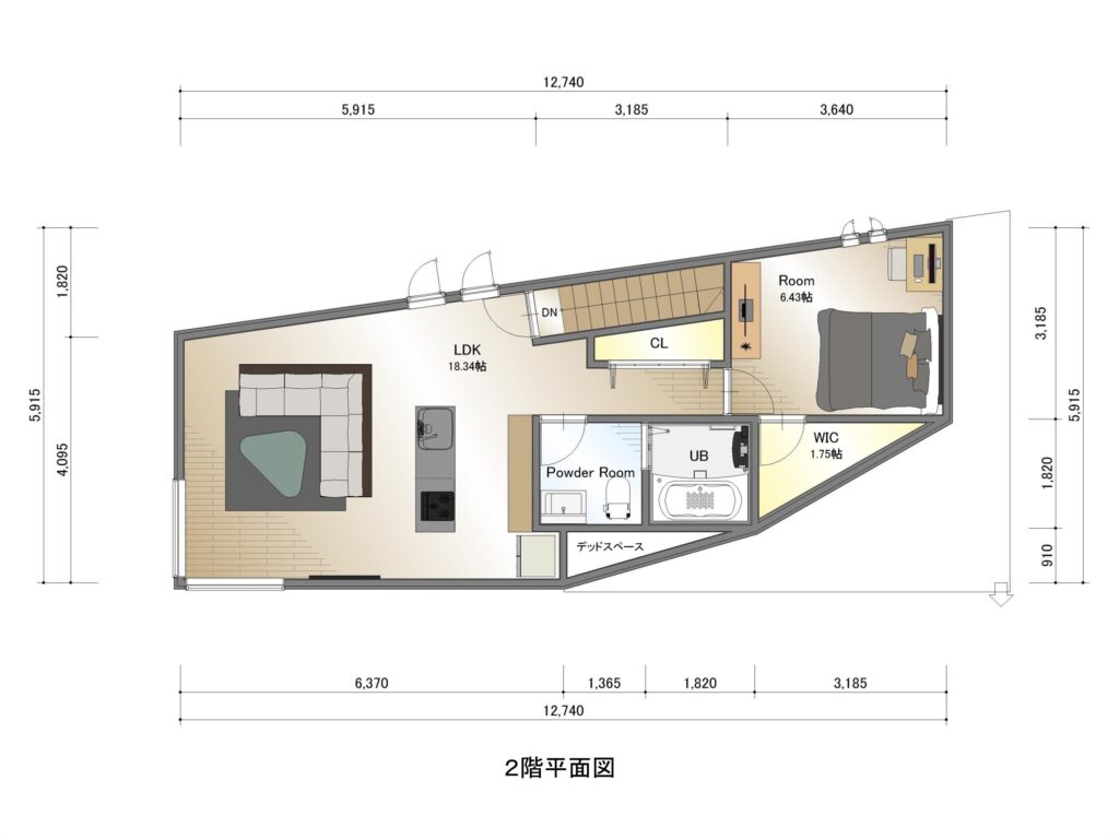 CLAYMORE/クレイモア、WEST棟の2F平面図（静岡県駿東郡小山町の高級賃貸ガレージハウス）