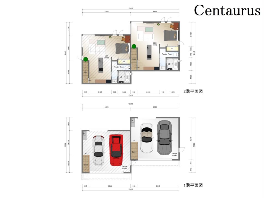 Centaurus棟（EDENプロジェクト）の平面図（御殿場市仁杉の高級賃貸ガレージハウス）