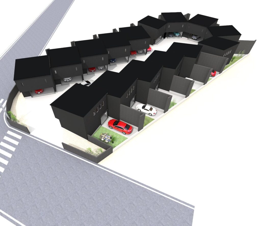 【新プロジェクト】Fuji Hillside Terrace（全15棟）の完成予想図となります。新東名高速・小山ICより1分、FISCOまで5分という最高の立地に誕生するハイグレード賃貸ガレージハウス。2025年8月より事前募集開始、2026年秋より入居予定となります。.#賃貸ガレージハウス#レンタルガレージハウス#ガレージライフ#御殿場ガレージハウス#小山町ガレージハウス#富士スピードウェイ#FujiHillsideTerrace#富士ヒルサイドテラス#mirage#LeMirage#garagelife#garagehouse#FISCO